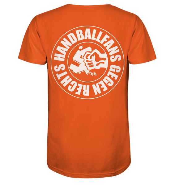 N.O.S.W. BLOCK Gegen Rechts Shirt "HANDBALLFANS GEGEN RECHTS" beidseitig bedrucktes Männer Organic T-Shirt orange