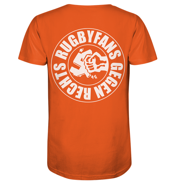 N.O.S.W. BLOCK Gegen Rechts Shirt "RUGBYFANS GEGEN RECHTS" beidseitig bedrucktes Männer Organic T-Shirt orange