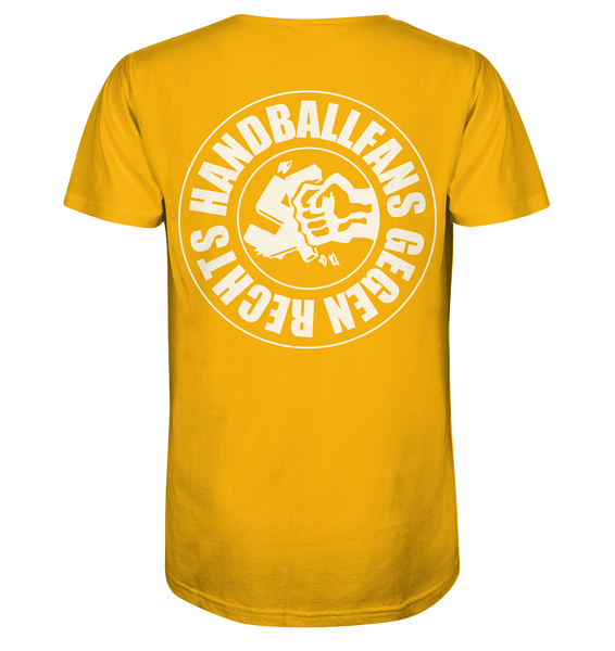 N.O.S.W. BLOCK Gegen Rechts Shirt "HANDBALLFANS GEGEN RECHTS" beidseitig bedrucktes Männer Organic T-Shirt gelb