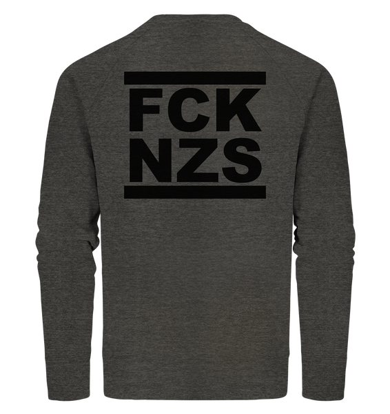 N.O.S.W. BLOCK Gegen Rechts Sweater "FCK NZS" beidseitig bedrucktes Männer Organic Sweatshirt dark heather grau