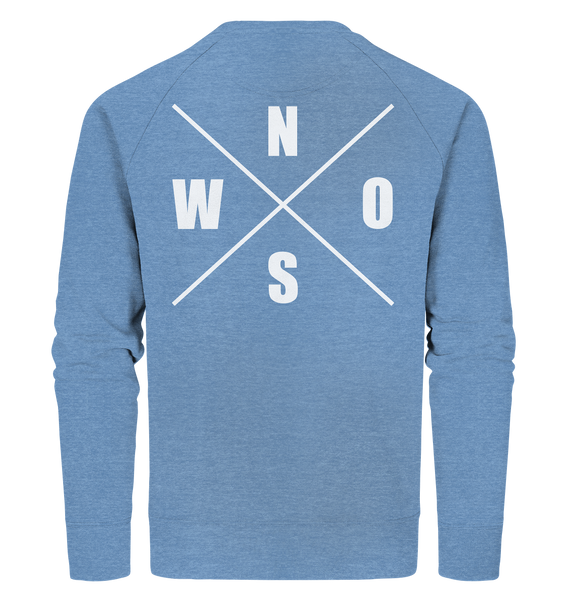 N.O.S.W. BLOCK Sweater "N.O.S.W. ICON" @ Front & Back Männer Organic Sweatshirt mid heather blue