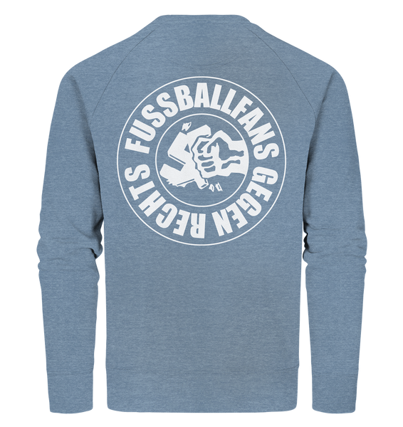 N.O.S.W. BLOCK Gegen Rechts Sweater "FUSSBALLFANS GEGEN RECHTS" beidseitig bedruckter Männer Organic Sweatshirt mid heather blue