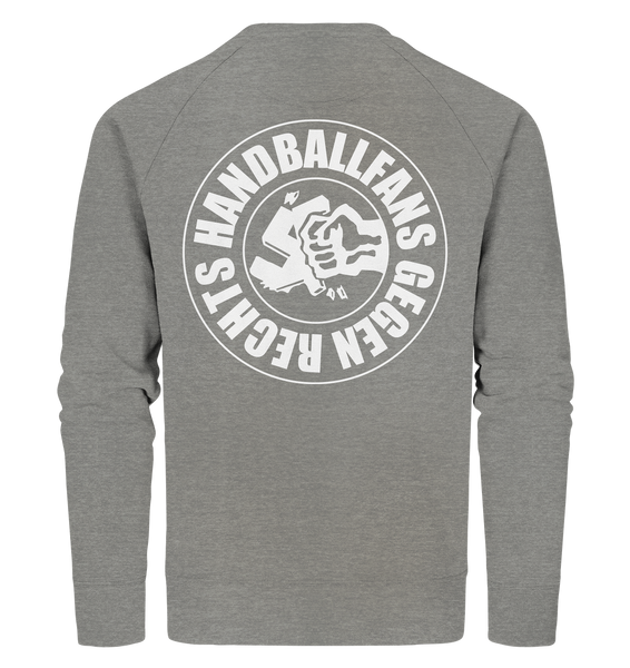 N.O.S.W. BLOCK Gegen Rechts Sweater "HANDBALLFANS GEGEN RECHTS" beidseitig bedrucktes Männer Organic Sweatshirt mid heather grau
