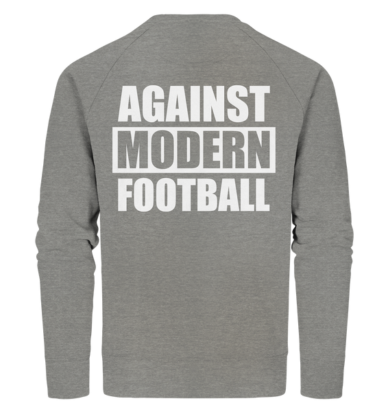 N.O.S.W. BLOCK Fanblock Sweater "AGAINST MODERN FOOTBALL" beidseitig bedrucktes Organic Sweatshirt mid heather grau