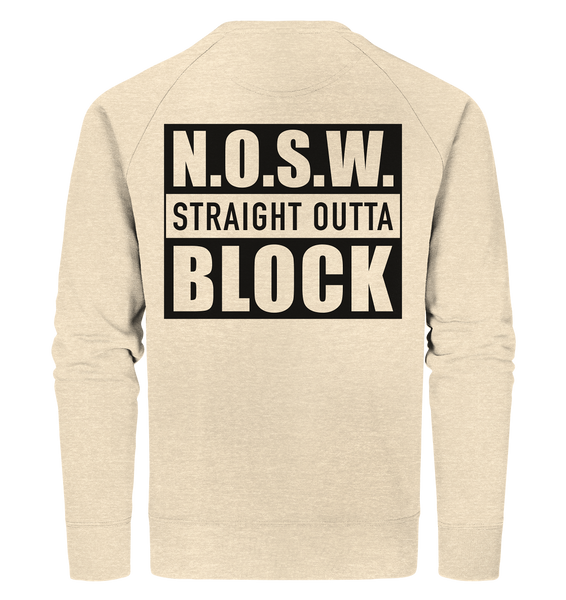 N.O.S.W. BLOCK Hoodie "CASUAL BLOCKWEAR" beidseitig bedruckter Männer Organic Sweatshirt natural raw
