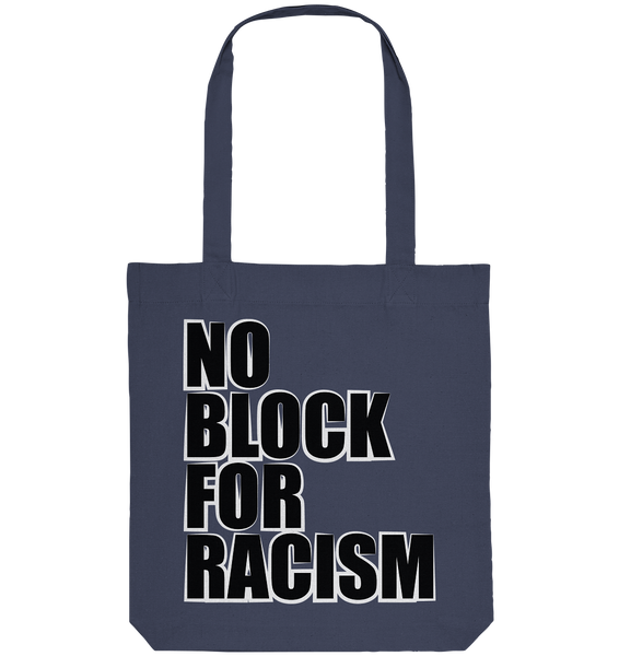N.O.S.W. BLOCK Gegen Rechts Tote-Bag "NO BLOCK FOR RACISM" Organic Baumwolltasche midnight blue
