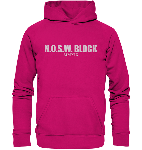N.O.S.W. BLOCK Hoodie "MMXIX" Damen Basic Kapuzenpullover hot pink