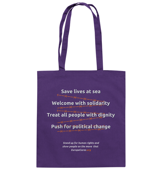Europe Cares "STAND UP FOR HUMAN RIGHTS" Baumwolltasche lila