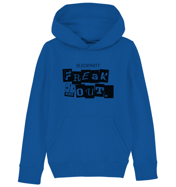 N.O.S.W. BLOCK Fanblock Hoodie "FREAK OUT." Kids Organic Kapuzenpullover blau
