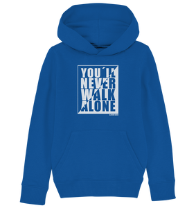 N.O.S.W. BLOCK Fanblock Hoodie "YOU`LL NEVER WALK ALONE" Kids UNISEX Organic Kapuzenpullover blau