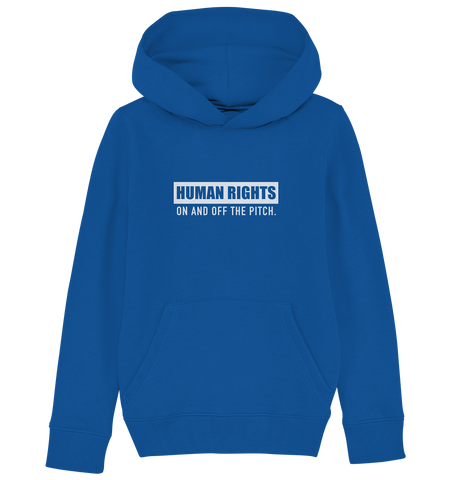 N.O.S.W. BLOCK Fanblock Hoodie "HUMAN RIGHTS ON AND OFF THE PITCH" Kids Organic Kapuzenpullover blau