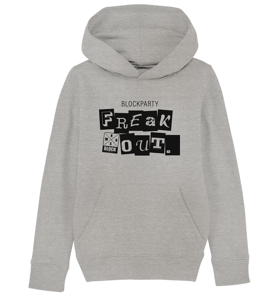 N.O.S.W. BLOCK Fanblock Hoodie "FREAK OUT." Kids Organic Kapuzenpullover heather grau