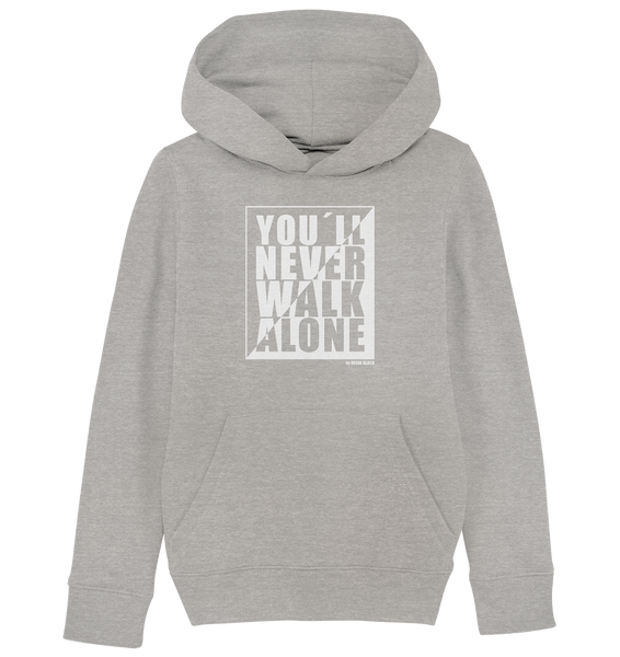 N.O.S.W. BLOCK Fanblock Hoodie "YOU`LL NEVER WALK ALONE" Kids UNISEX Organic Kapuzenpullover heather grau