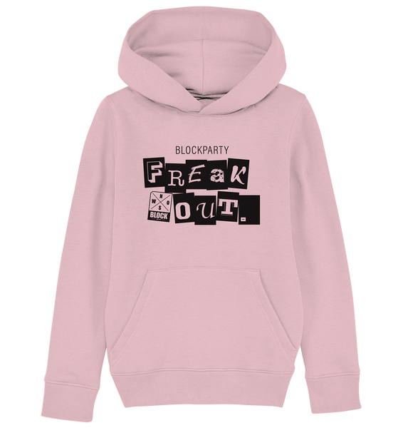 N.O.S.W. BLOCK Fanblock Hoodie "FREAK OUT." Kids Organic Kapuzenpullover rosa