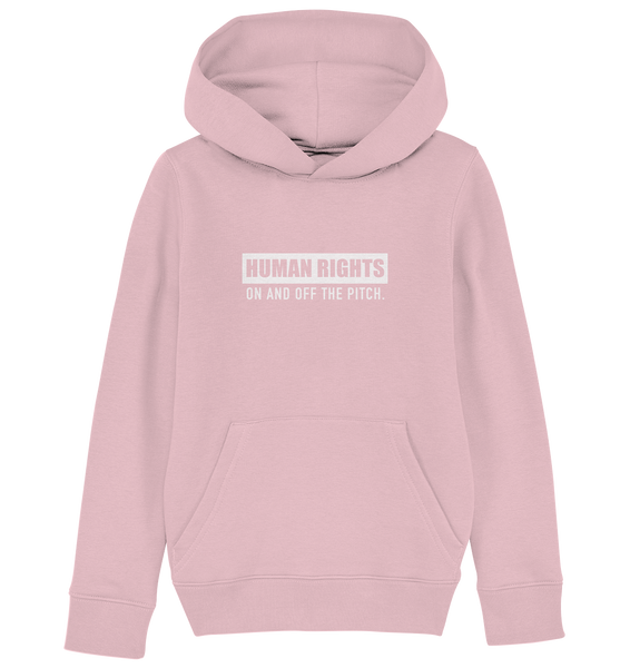 N.O.S.W. BLOCK Fanblock Hoodie "HUMAN RIGHTS ON AND OFF THE PITCH" Kids Organic Kapuzenpullover cotton pink