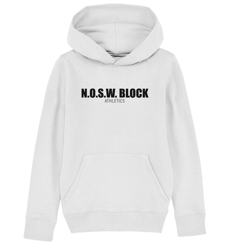 N.O.S.W. BLOCK Hoodie "N.O.S.W. BLOCK ATHLETICS" Kids Organic Kapuzenpullover weiss