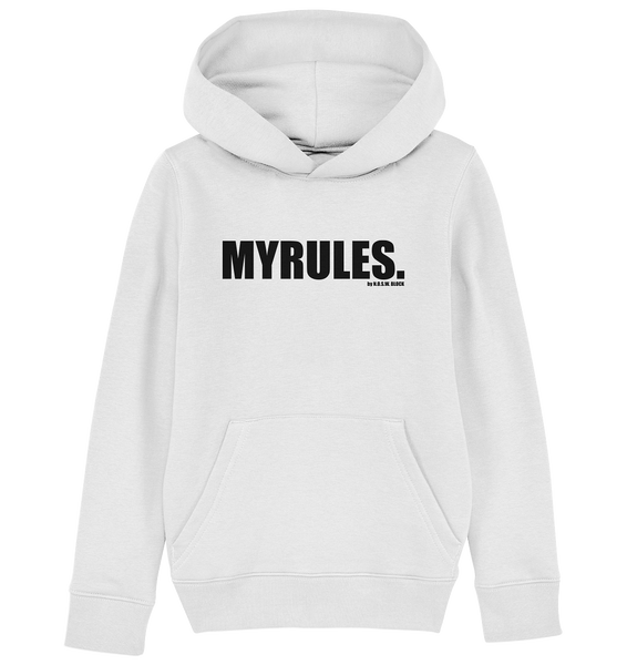 Teamsport Hoodie "MYRULES." Kids UNISEX Organic Kapuzenpullover weiss