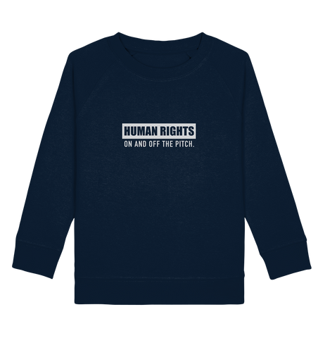 N.O.S.W. BLOCK Fanblock Sweater "HUMAN RIGHTS ON AND OFF THE PITCH" Kids UNISEX Organic Sweatshirt navy