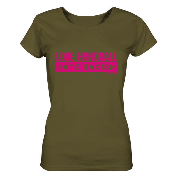 N.O.S.W. BLOCK Gegen Rechts Shirt "LOVE HANDBALL HATE RACISM" Girls Organic T-Shirt khaki