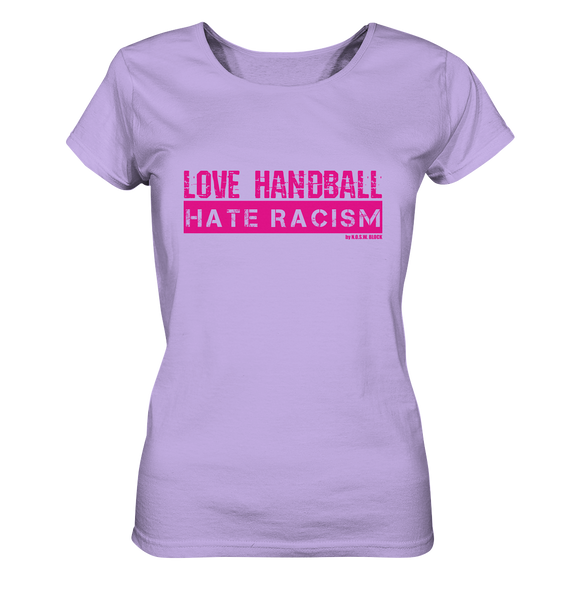 N.O.S.W. BLOCK Gegen Rechts Shirt "LOVE HANDBALL HATE RACISM" Girls Organic T-Shirt lavendel