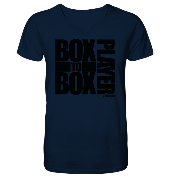 N.O.S.W. BLOCK Fanblock Shirt "BOX TO BOX PLAYER" Männer Organic V-Neck T-Shirt navy