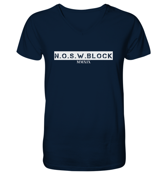 N.O.S.W. BLOCK Shirt "MMXIX" Männer Organic V-Neck Shirt navy