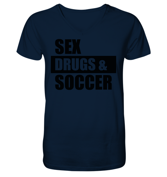 N.O.S.W. BLOCK Fanblock Shirt "SEX, DRUGS & SOCCER" Männer Organic V-Neck T-Shirt navy