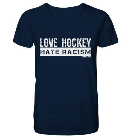 N.O.S.W. BLOCK Gegen Rechts Shirt "LOVE HOCKEY HATE RACISM" Männer Organic V-Neck T-Shirt navy