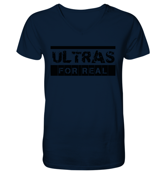 N.O.S.W. BLOCK Ultras Shirt "ULTRAS FOR REAL" beidseitig bedrucktes Männer Organic V-Neck T-Shirt navy