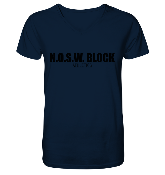 N.O.S.W. BLOCK Shirt "N.O.S.W. BLOCK ATHLETICS" Männer Organic V-Neck T-Shirt navy