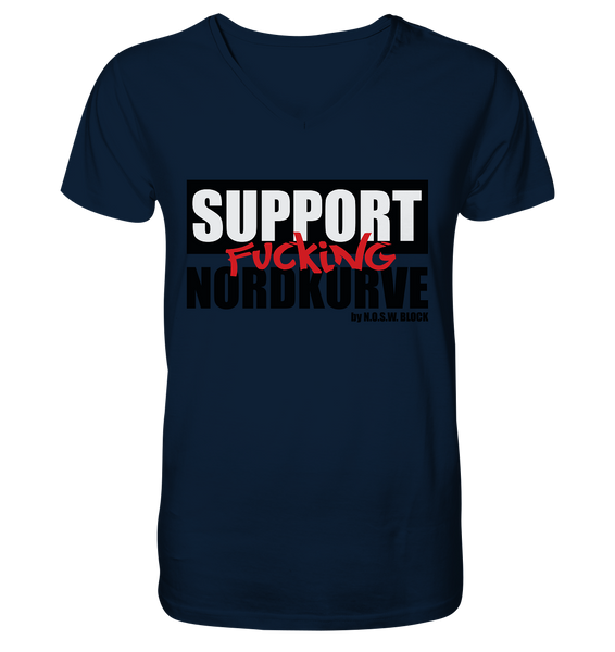N.O.S.W. BLOCK Fanblock Shirt "SUPPORT FUCKING NORDKURVE" Männer Organic V-Neck T-Shirt navy
