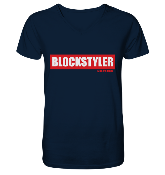 N.O.S.W. BLOCK Fanblock Shirt "BLOCKSTYLER" Männer Organic V-Neck T-Shirt navy