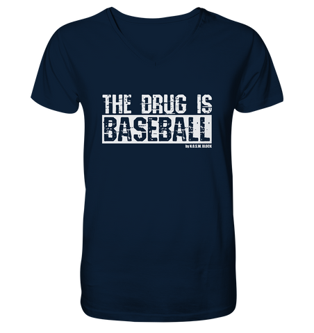 N.O.S.W. BLOCk Fanblock Shirt "THE DRUG IS BASEBALL" Männer Organic V-Neck T-Shirt navy