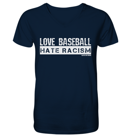 N.O.S.W. BLOCK Gegen Rechts Shirt "LOVE BASEBALL HATE RACISM" Männer Organic V-Neck T-Shirt navy