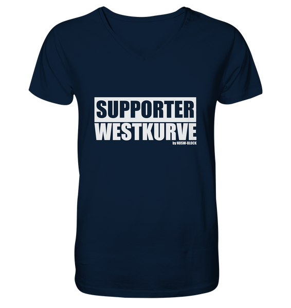 N.O.S.W. BLOCk Fanblock "SUPPORTER WESTKURVE" Kurzärmeliges Organic V-Neck Männer T-Shirt - Bio-Baumwolle  navy