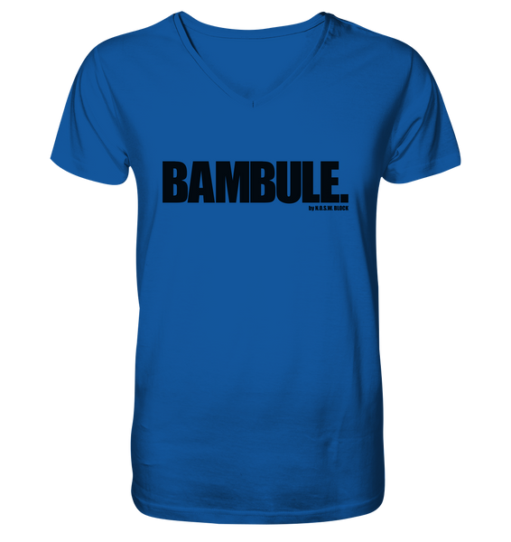 N.O.S.W. BLOCK Fanblock Shirt "BAMBULE." Männer Organic V-Neck T-Shirt blau