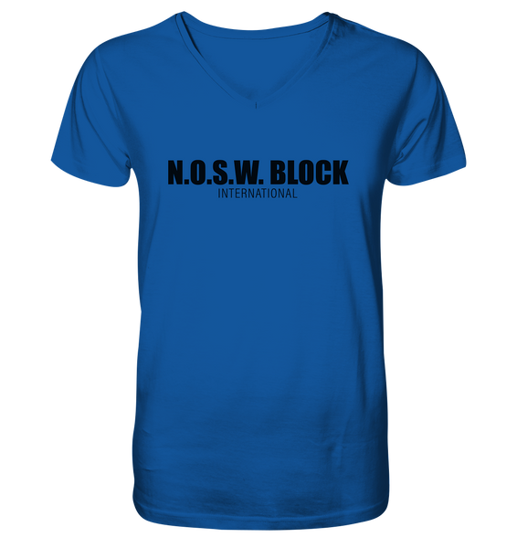 N.O.S.W. BLOCK Shirt "N.O.S.W. BLOCK INTERNATIONAL" Männer Organic V-Neck T-Shirt blau