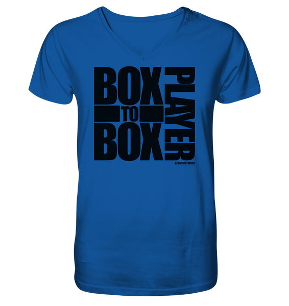 N.O.S.W. BLOCK Fanblock Shirt "BOX TO BOX PLAYER" Männer Organic V-Neck T-Shirt blau