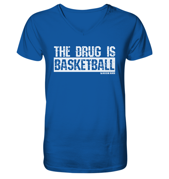 N.O.S.W. BLOCK Fanblock Shirt "THE DRUG IS BASKETBALL" Männer Organic V-Neck T-Shirt blau
