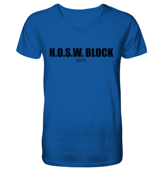 N.O.S.W. BLOCK Shirt "N.O.S.W. BLOCK BOYS" Männer Organic V-Neck T-Shirt blau