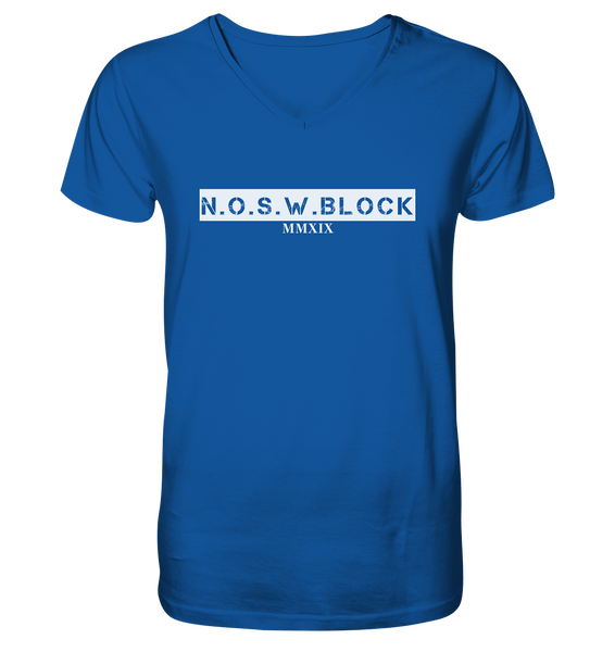 N.O.S.W. BLOCK Shirt "MMXIX" Männer Organic V-Neck Shirt blau