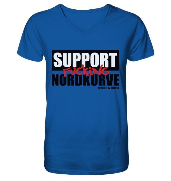 N.O.S.W. BLOCK Fanblock Shirt "SUPPORT FUCKING NORDKURVE" Männer Organic V-Neck T-Shirt blau