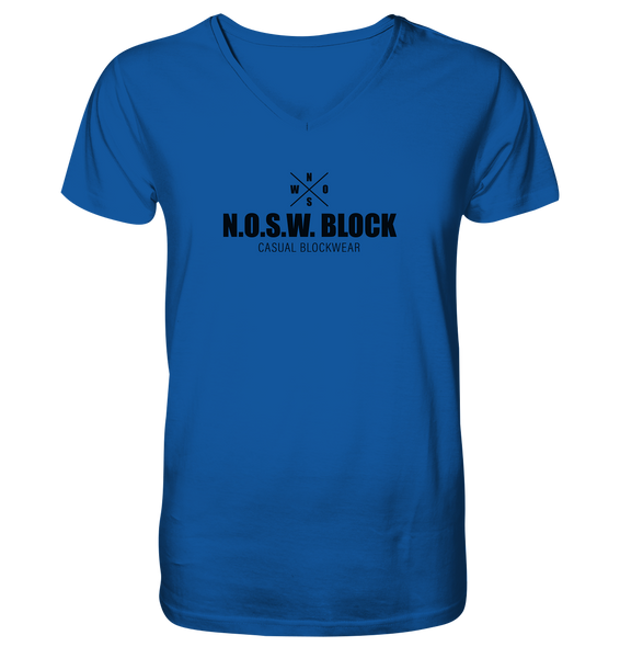 N.O.S.W. BLOCK Shirt "CREW NULL40" beidseitig bedrucktes Männer Organic V-Neck T-Shirt blau