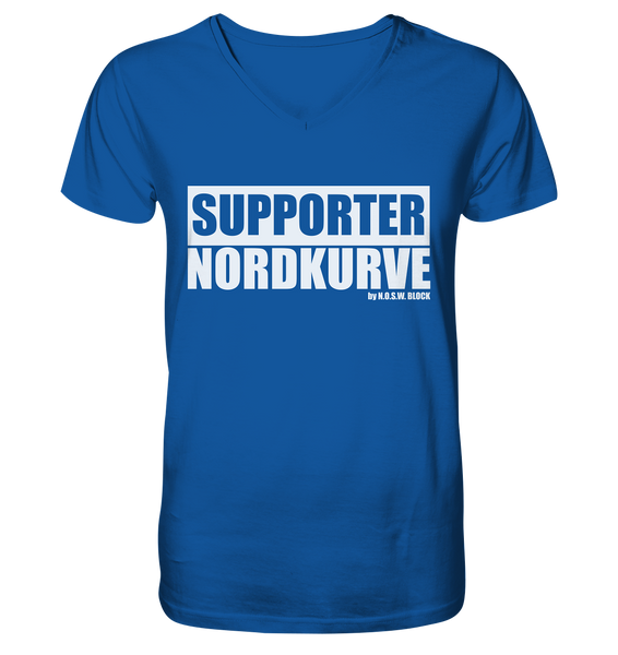 N.O.S.W. BLOCK Fanblock Shirt "SUPPORTER NORDKURVE" Männer Organic V-Neck T-Shirt blau