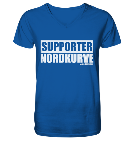 N.O.S.W. BLOCK Fanblock Shirt "SUPPORTER NORDKURVE" Männer Organic V-Neck T-Shirt blau