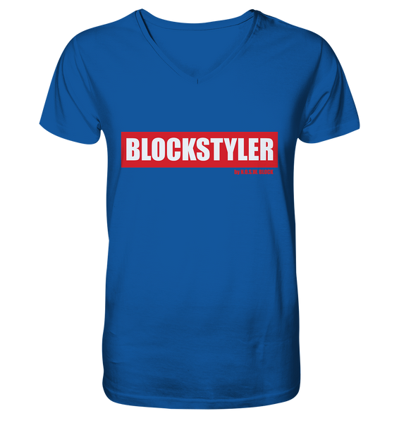 N.O.S.W. BLOCK Fanblock Shirt "BLOCKSTYLER" Männer Organic V-Neck T-Shirt blau