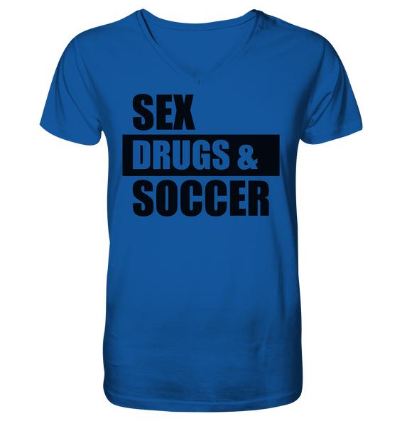 N.O.S.W. BLOCK Fanblock Shirt "SEX, DRUGS & SOCCER" Männer Organic V-Neck T-Shirt blau