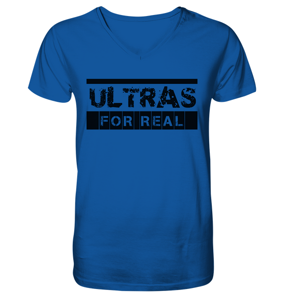 N.O.S.W. BLOCK Ultras Shirt "ULTRAS FOR REAL" beidseitig bedrucktes Männer Organic V-Neck T-Shirt blau