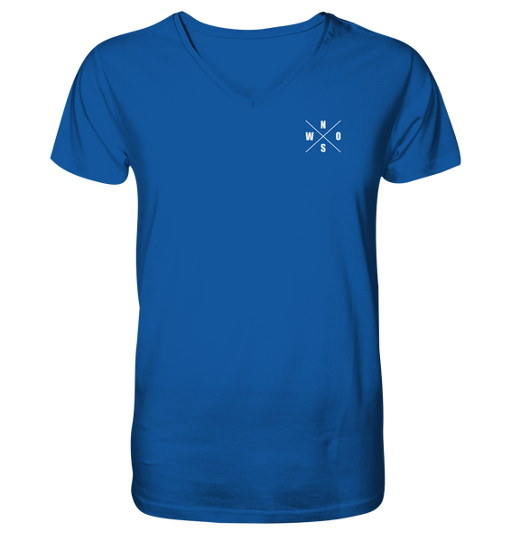N.O.S.W. BLOCK Shirt "N.O.S.W. ICON" @ Front & Back Organic V-Neck T-Shirt blau