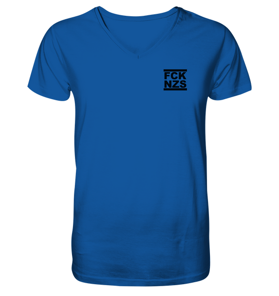 N.O.S.W. BLOCK Gegen Rechts Shirt "FCK NZS" beidseitig bedrucktes Männer Organic V-Neck T-Shirt blau